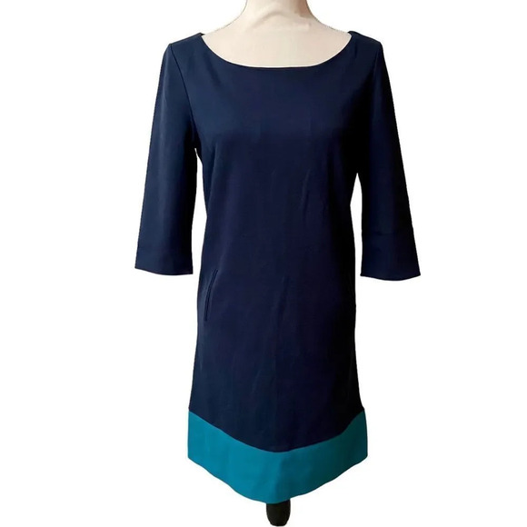 S. Oliver Colorblock Shift Dress Navy Turquoise EU 36 XS Work Cocktail Pockets - Picture 1 of 13